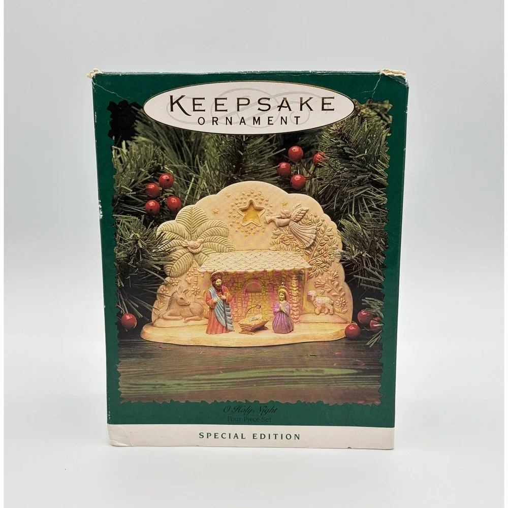1996 O Holy Night Nativity 4 Piece Set Hallmark Keepsake Ornament Vintage New